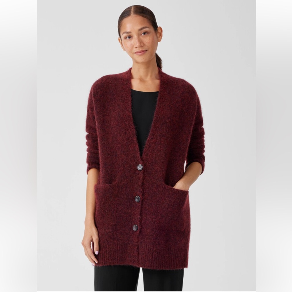 Eileen Fisher Mohair Plush Mélange V-Neck Cardigan size Small